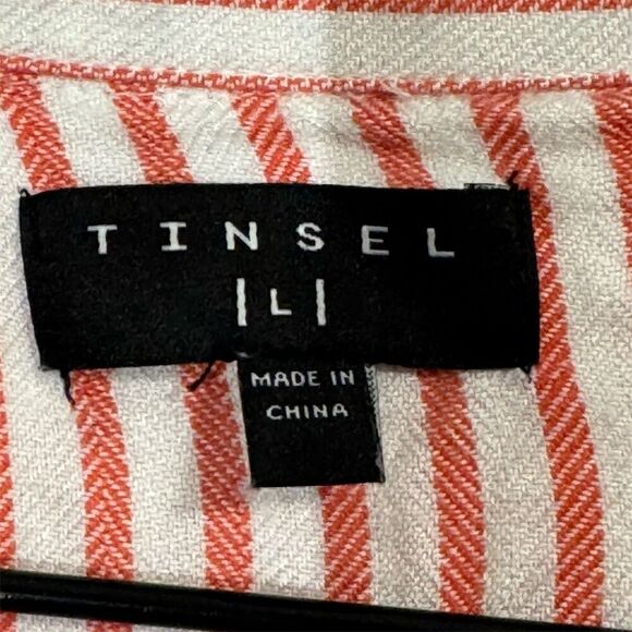 Tinsel Striped Button Down Shirt Women’s Large Pink White Roll Tab Casual Top - Picture 3 of 4